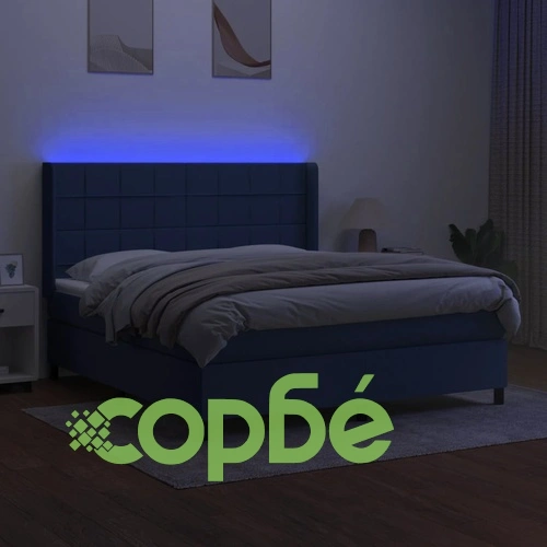 Боксспринг легло с матрак и LED, синьо, 180x200 см, плат ➤ топ цена ➤ sorbe.bg