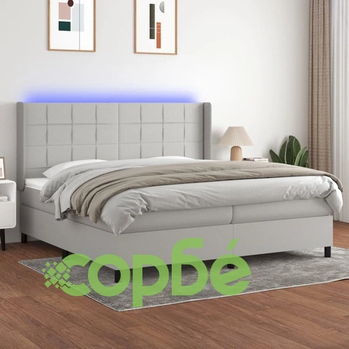 Боксспринг легло с матрак и LED, светлосиво, 200x200 см, плат  ➤ топ цена ➤ sorbe.bg