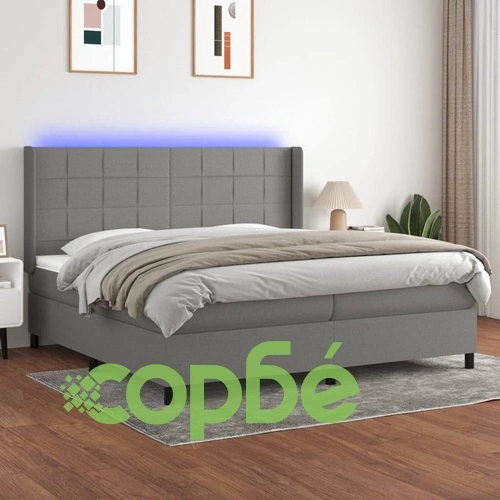 Боксспринг легло с матрак и LED, тъмносива, 200x200 см, плат ➤ топ цена ➤ sorbe.bg