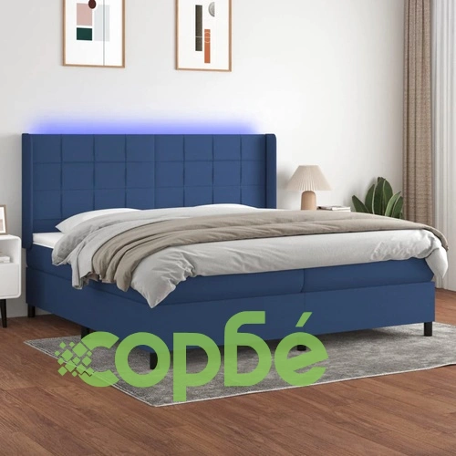 Боксспринг легло с матрак и LED, синя, 200x200 см, плат ➤ топ цена ➤ sorbe.bg