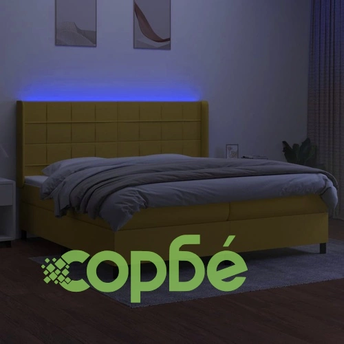 Боксспринг легло с матрак и LED, зелена, 200x200 см, плат ➤ топ цена ➤ sorbe.bg