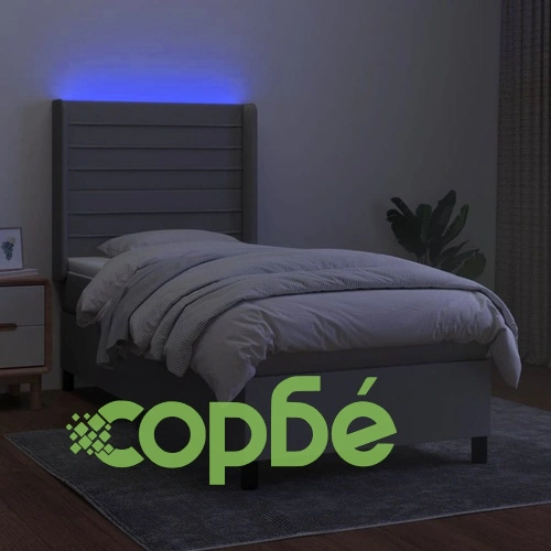 Боксспринг легло с матрак и LED, светлосиво, 80x200 см, плат ➤ топ цена ➤ sorbe.bg
