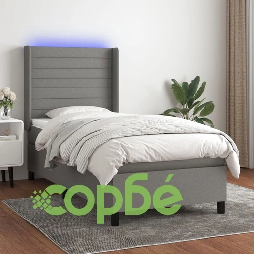 Боксспринг легло с матрак и LED, тъмносиво, 80x200 см, плат ➤ топ цена ➤ sorbe.bg