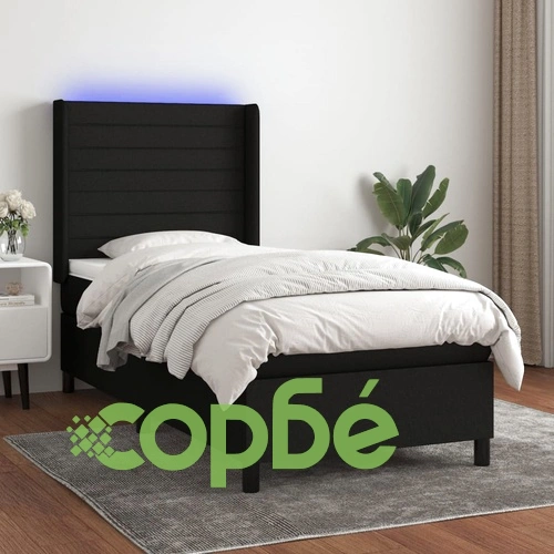 Боксспринг легло с матрак и LED, черно, 80x200 см, плат ➤ топ цена ➤ sorbe.bg