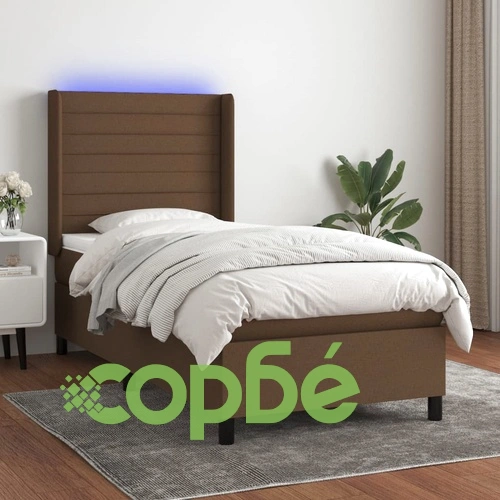 Боксспринг легло с матрак и LED, тъмнокафяво, 80x200 см, плат ➤ топ цена ➤ sorbe.bg