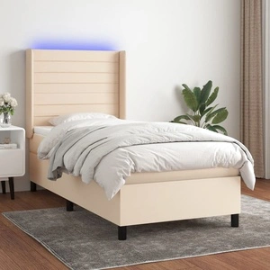 Боксспринг легло с матрак и LED, кремаво, 80x200 см, плат