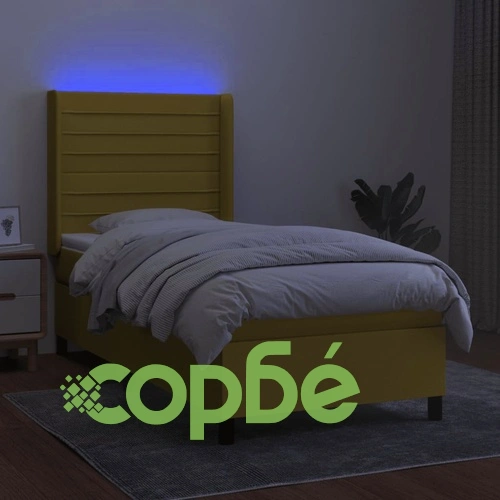 Боксспринг легло с матрак и LED, зелено, 80x200 см, плат ➤ топ цена ➤ sorbe.bg