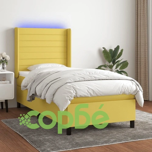 Боксспринг легло с матрак и LED, зелено, 80x200 см, плат ➤ топ цена ➤ sorbe.bg