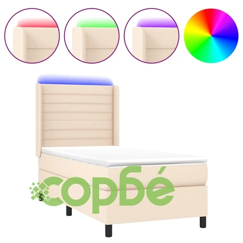 Боксспринг легло с матрак и LED, кремава, 90x190 см, плат ➤ топ цена ➤ sorbe.bg