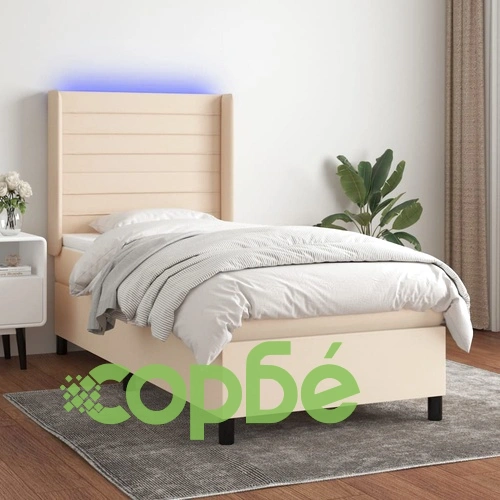 Боксспринг легло с матрак и LED, кремава, 90x190 см, плат ➤ топ цена ➤ sorbe.bg