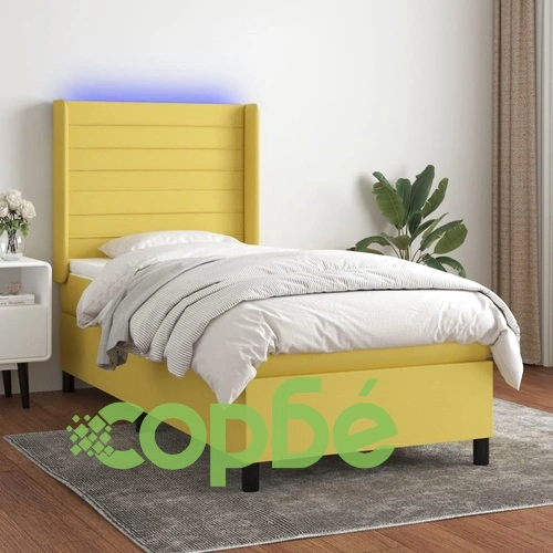 Боксспринг легло с матрак и LED, зелена, 90x190 см, плат ➤ топ цена ➤ sorbe.bg