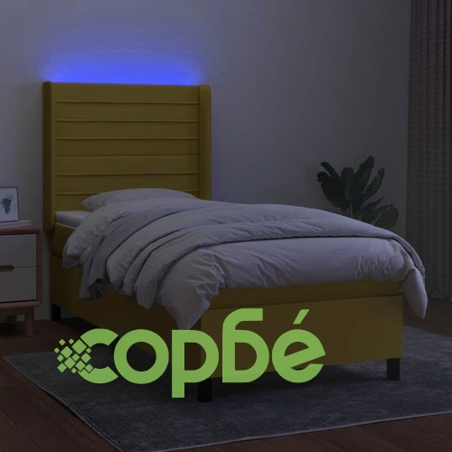Боксспринг легло с матрак и LED, зелена, 90x200 см, плат ➤ топ цена ➤ sorbe.bg