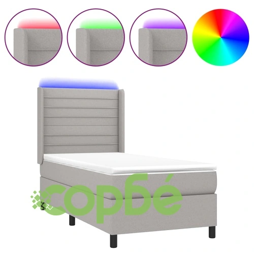 Боксспринг легло с матрак и LED, светлосиво, 100x200 см, плат ➤ топ цена ➤ sorbe.bg