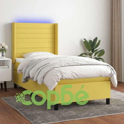 Боксспринг легло с матрак и LED, зелено, 100x200 см, плат ➤ топ цена ➤ sorbe.bg