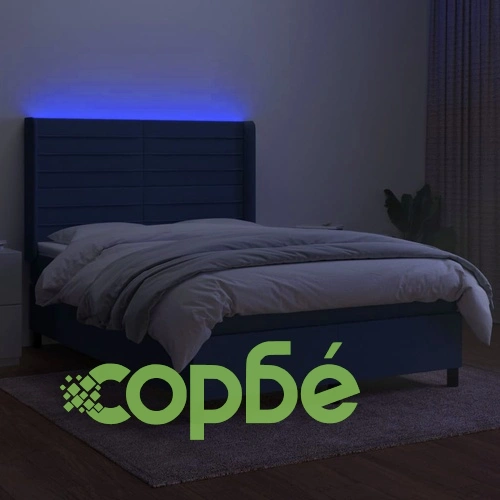 Боксспринг легло с матрак и LED, синьо, 140x190 см, плат ➤ топ цена ➤ sorbe.bg