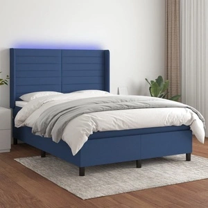 Боксспринг легло с матрак и LED, синьо, 140x190 см, плат