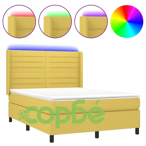 Боксспринг легло с матрак и LED, зелено, 140x190 см, плат ➤ топ цена ➤ sorbe.bg