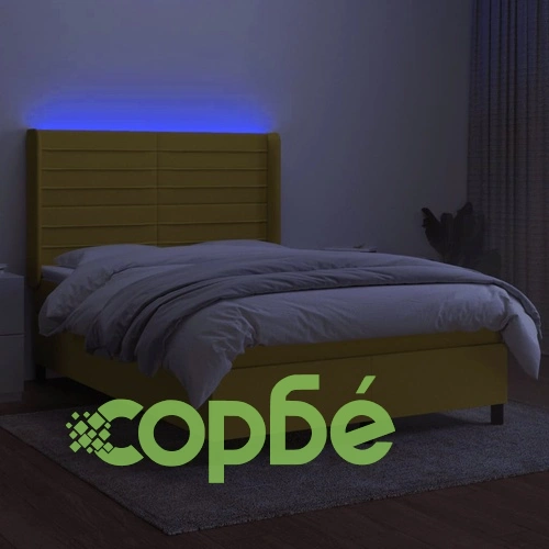 Боксспринг легло с матрак и LED, зелено, 140x190 см, плат ➤ топ цена ➤ sorbe.bg