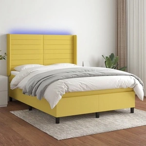 Боксспринг легло с матрак и LED, зелено, 140x190 см, плат