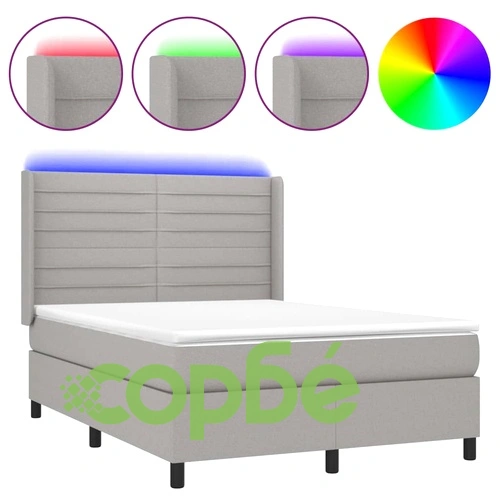 Боксспринг легло с матрак и LED, светлосиво, 140x200 см, плат ➤ топ цена ➤ sorbe.bg