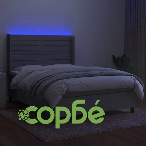 Боксспринг легло с матрак и LED, светлосиво, 140x200 см, плат ➤ топ цена ➤ sorbe.bg