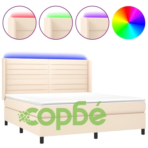 Боксспринг легло с матрак и LED, кремаво, 180x200 см, плат ➤ топ цена ➤ sorbe.bg