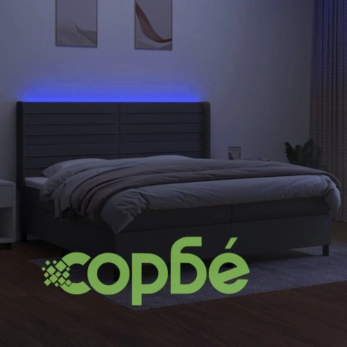 Боксспринг легло с матрак и LED, тъмносиво, 200x200 см, плат ➤ топ цена ➤ sorbe.bg