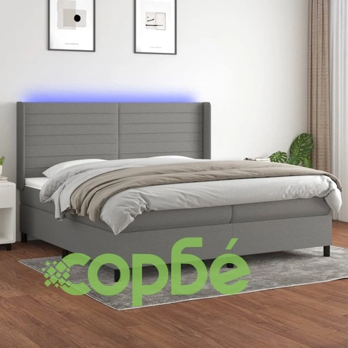 Боксспринг легло с матрак и LED, тъмносиво, 200x200 см, плат ➤ топ цена ➤ sorbe.bg