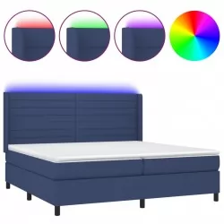 Боксспринг легло с матрак и LED, синя, 200x200 см, плат