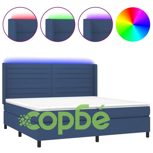 Боксспринг легло с матрак и LED, синя, 200x200 см, плат ➤ топ цена ➤ sorbe.bg