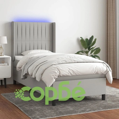 Боксспринг легло с матрак и LED, светлосиво, 80x200 см, плат ➤ топ цена ➤ sorbe.bg