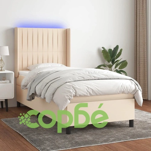 Боксспринг легло с матрак и LED, кремаво, 80x200 см, плат ➤ топ цена ➤ sorbe.bg