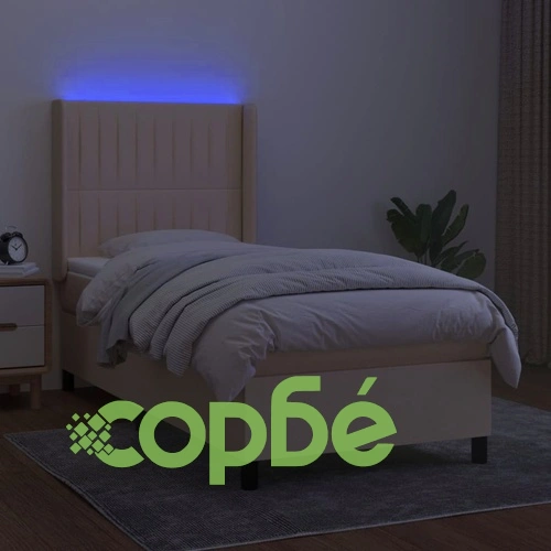 Боксспринг легло с матрак и LED, кремава, 90x190 см, плат ➤ топ цена ➤ sorbe.bg