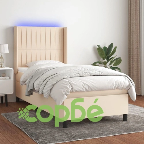 Боксспринг легло с матрак и LED, кремава, 90x190 см, плат ➤ топ цена ➤ sorbe.bg