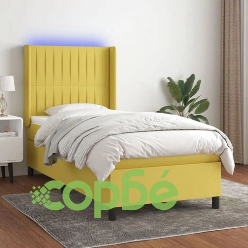 Боксспринг легло с матрак и LED, зелена, 90x190 см, плат ➤ топ цена ➤ sorbe.bg