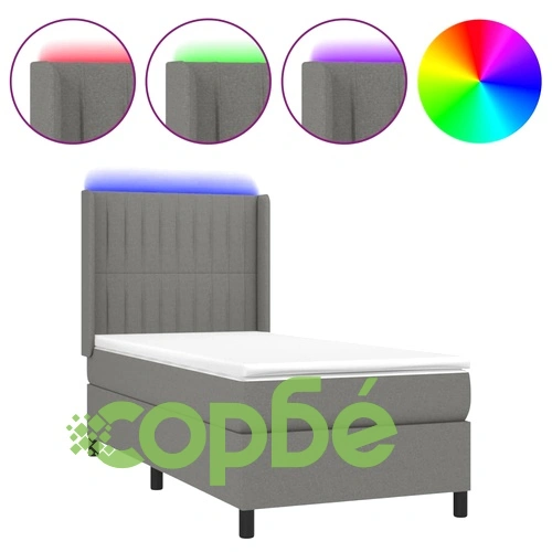 Боксспринг легло с матрак и LED, тъмносива, 90x200 см, плат ➤ топ цена ➤ sorbe.bg