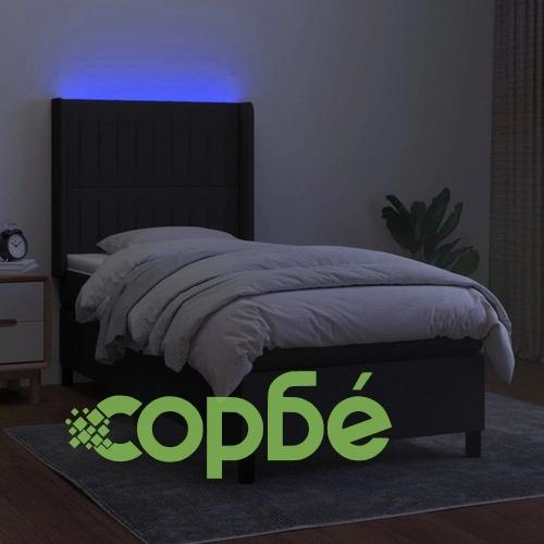 Боксспринг легло с матрак и LED, черна, 90x200 см, плат ➤ топ цена ➤ sorbe.bg