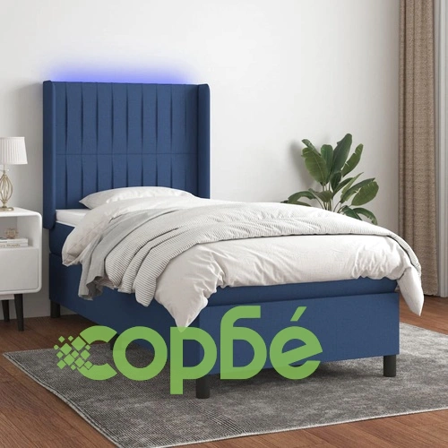 Боксспринг легло с матрак и LED, синя, 90x200 см, плат ➤ топ цена ➤ sorbe.bg