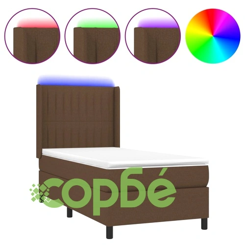 Боксспринг легло с матрак и LED, тъмнокафяво, 100x200 см, плат ➤ топ цена ➤ sorbe.bg