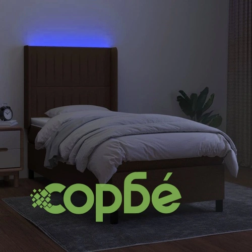 Боксспринг легло с матрак и LED, тъмнокафяво, 100x200 см, плат ➤ топ цена ➤ sorbe.bg
