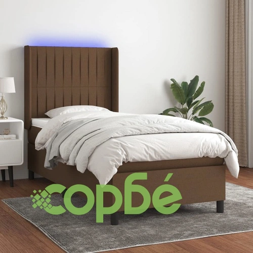 Боксспринг легло с матрак и LED, тъмнокафяво, 100x200 см, плат ➤ топ цена ➤ sorbe.bg