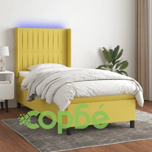 Боксспринг легло с матрак и LED, зелено, 100x200 см, плат ➤ топ цена ➤ sorbe.bg