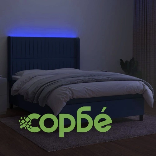 Боксспринг легло с матрак и LED, синьо, 140x190 см, плат ➤ топ цена ➤ sorbe.bg