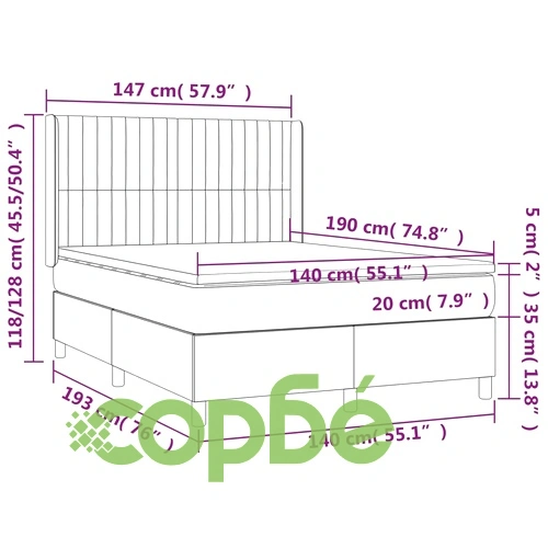 Боксспринг легло с матрак и LED, синьо, 140x190 см, плат ➤ топ цена ➤ sorbe.bg