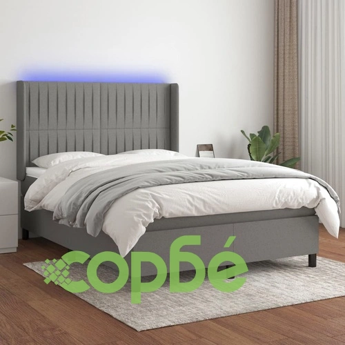 Боксспринг легло с матрак и LED, тъмносиво, 140x200 см, плат ➤ топ цена ➤ sorbe.bg
