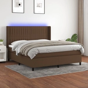 Боксспринг легло с матрак и LED, тъмнокафяво, 160x200 см, плат