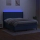 Боксспринг легло с матрак и LED, синьо, 160x200 см, плат