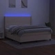 Боксспринг легло с матрак и LED, кремаво, 180x200 см, плат