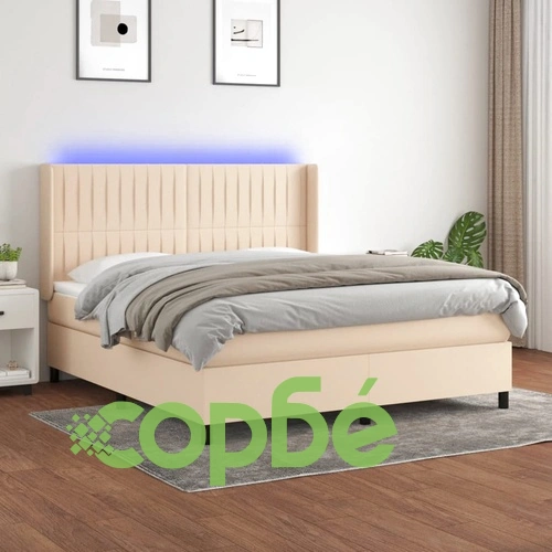 Боксспринг легло с матрак и LED, кремаво, 180x200 см, плат ➤ топ цена ➤ sorbe.bg