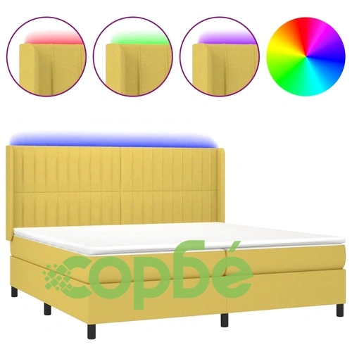 Боксспринг легло с матрак и LED, зелена, 200x200 см, плат ➤ топ цена ➤ sorbe.bg